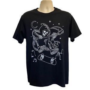 ALAB Grim Reaper Skater Dude Tee Black Halloween Horror Sz M